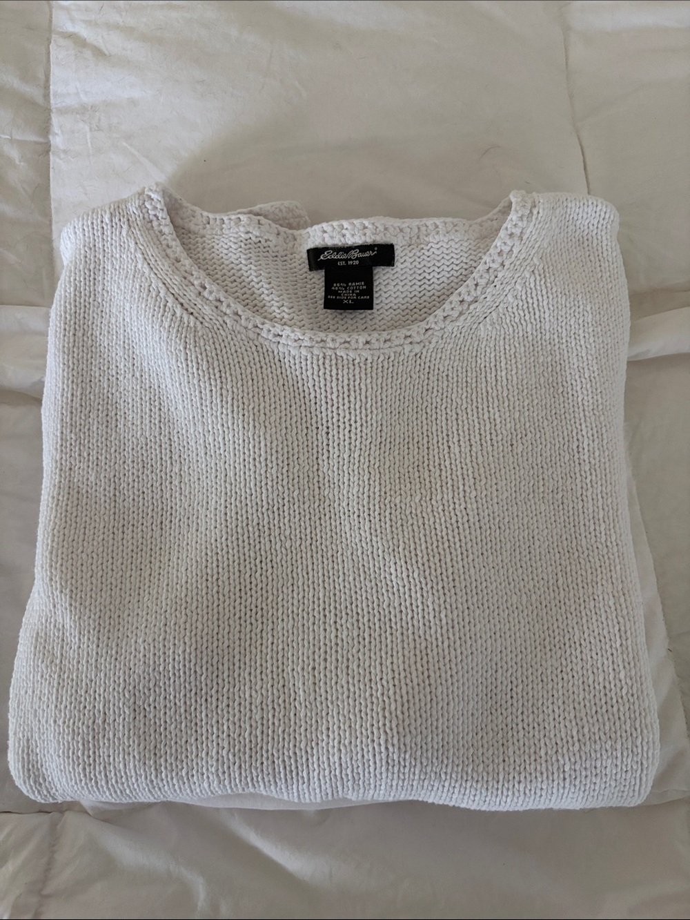 Eddie Bauer Knit Short Sleeve White Sweater XL Like New